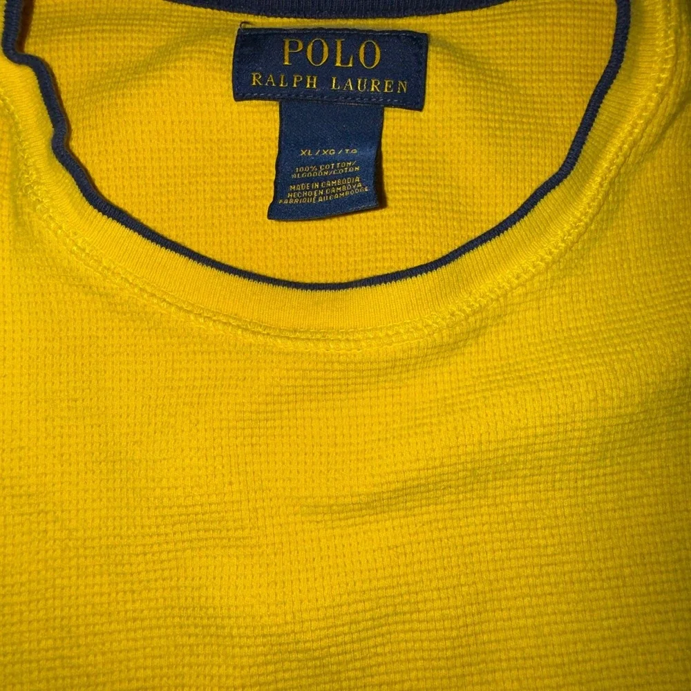 Polo Ralph Lauren Mens XL Yellow Waffle Knit Thermal Long Sleeve Shirt Navy Pony - Picture 4 of 9